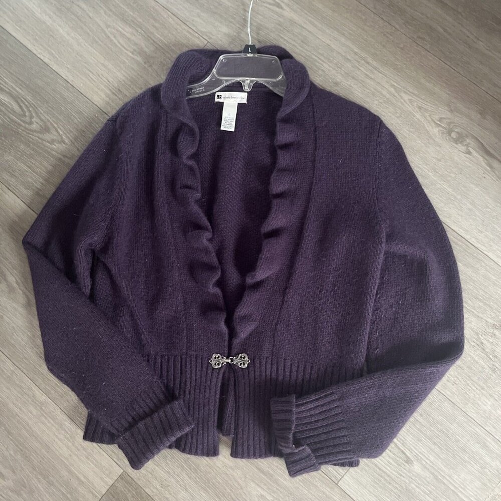 Cardigan Angora Wool blend size Large Ruffle Valerie Bertinelli - Picture 4 of 5
